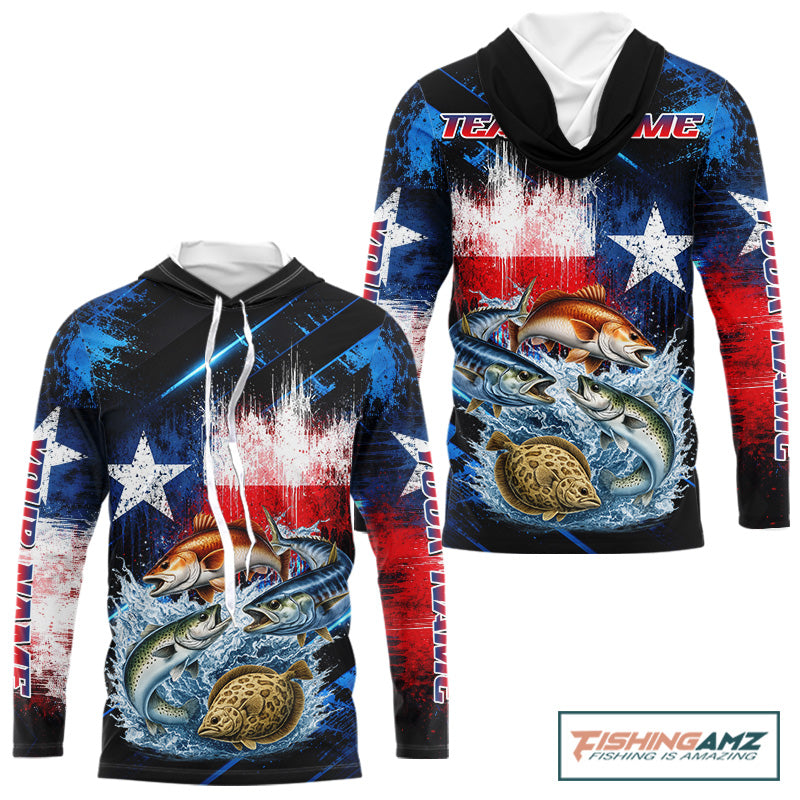 Texas Grand Slam custom hooded long sleeve fishing shirt, Texas flag fishing jersey