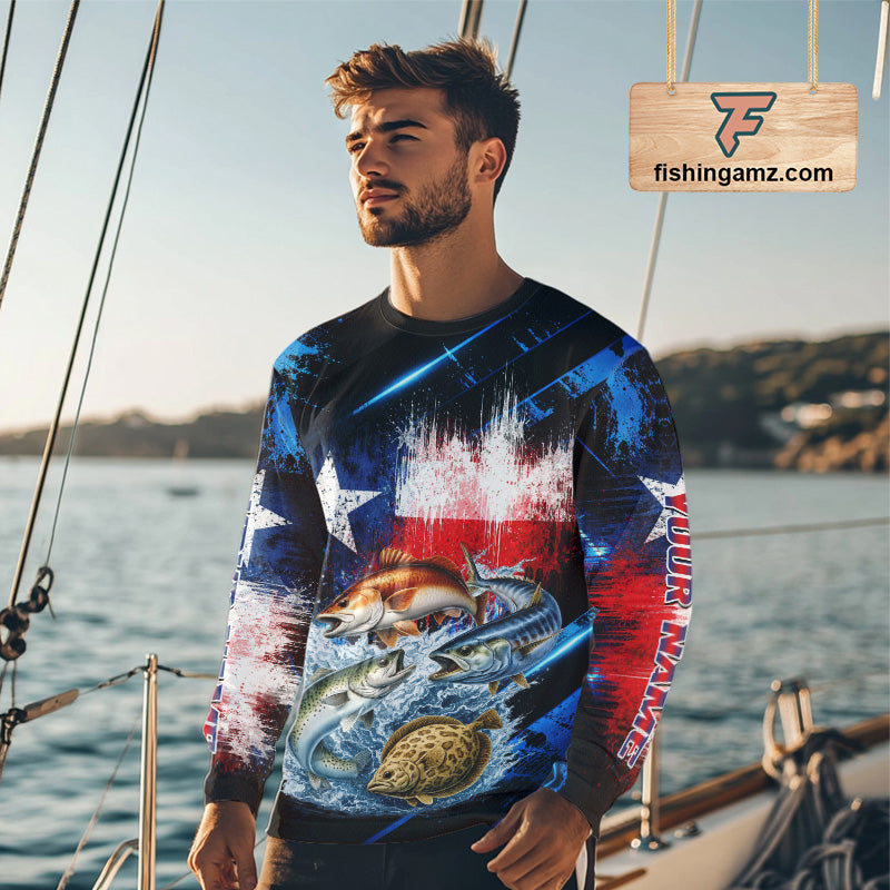 Texas Grand Slam custom long sleeve fishing shirt, Texas flag fishing jersey