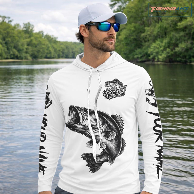 White Bass Fishing Tattoo Custom Fishing Shirts, Bass Long Sleeve Fishing Shirts NBT451