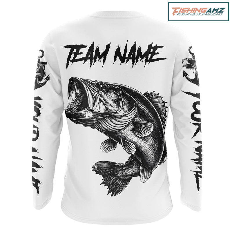 White Bass Fishing Tattoo Custom Fishing Shirts, Bass Fishing Shirts Long Sleeve NBT451
