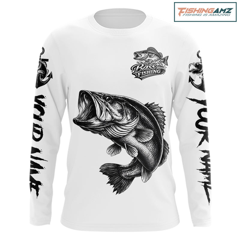 White Bass Fishing Tattoo Custom Fishing Shirts, Bass Fishing Shirts Long Sleeve NBT451