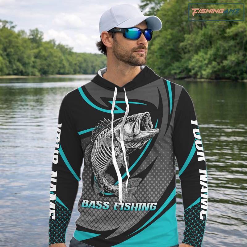 Personalized Bass Fishing Hood Fish Skeleton Custom Fishing Jersey, Fishing Outfit NBT358