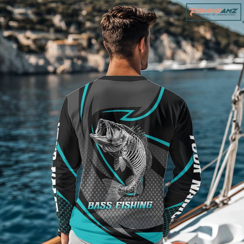 Personalized Bass Fishing Shirts Long Sleeve Fish Skeleton Custom Fishing Jersey NBT358