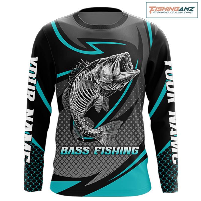 Personalized Bass Fishing Shirts Long Sleeve Fish Skeleton Custom Fishing Jersey NBT358
