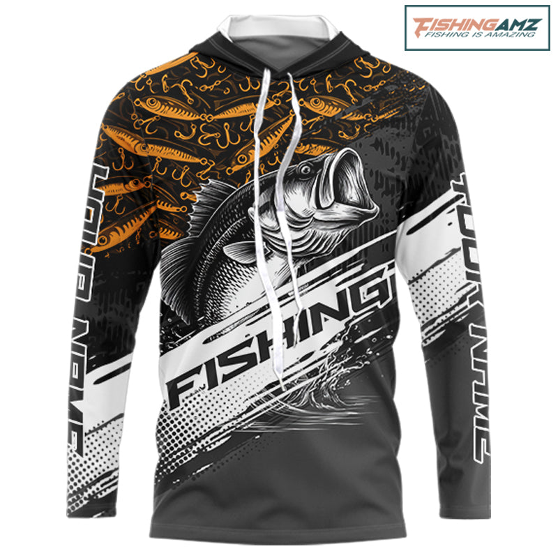 Largemouth Bass Fishing Hood UV Protection Black And Yellow Custom Shirts For Men NBT359