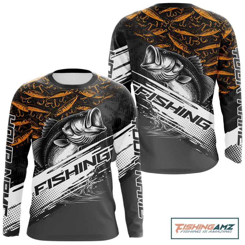 Back view of custom bass tournament long sleeve fishing jersey