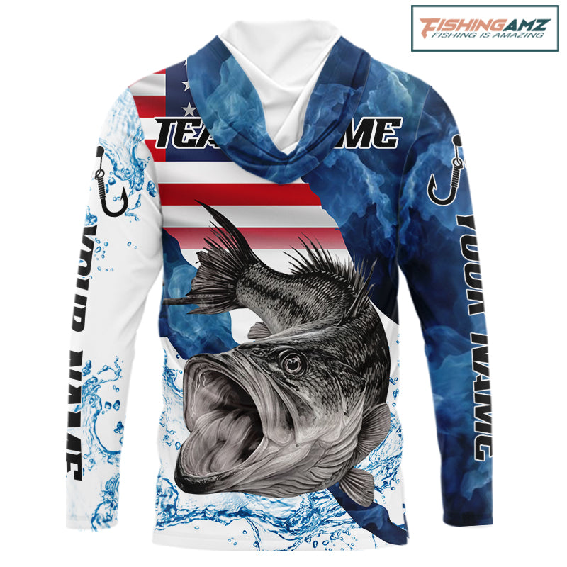 Blue Camo Bass Fishing American Flag Fishing Shirt, Bass Fishing Shirts Long Sleeve NBT458