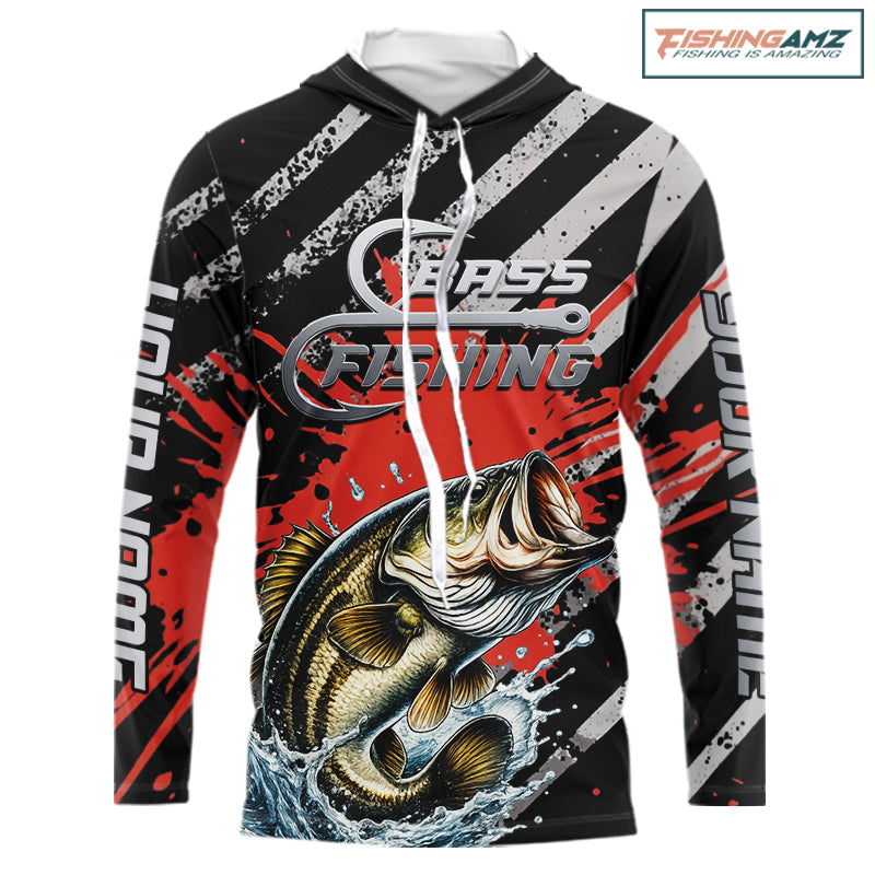 Custom Largemouth Bass Long Sleeve Hooded Tournament Fishing Shirts, Largemouth Fishing Jerseys NBT712