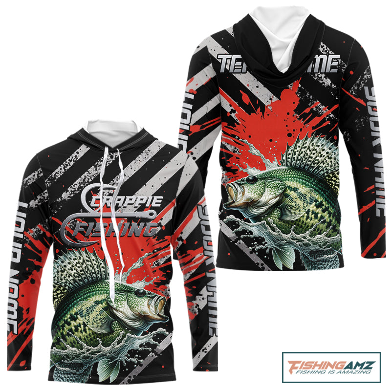 Custom Crappie Long Sleeve Hooded Tournament Fishing Shirts, Crappie Fishing Jerseys NBT713