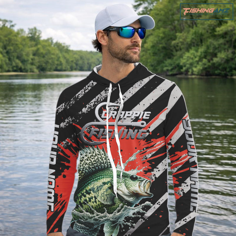 Custom Crappie Long Sleeve Hooded Tournament Fishing Shirts, Crappie Fishing Jerseys NBT713