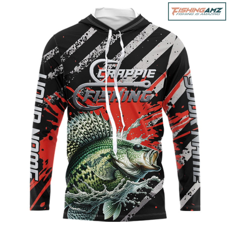 Custom Crappie Long Sleeve Hooded Tournament Fishing Shirts, Crappie Fishing Jerseys NBT713