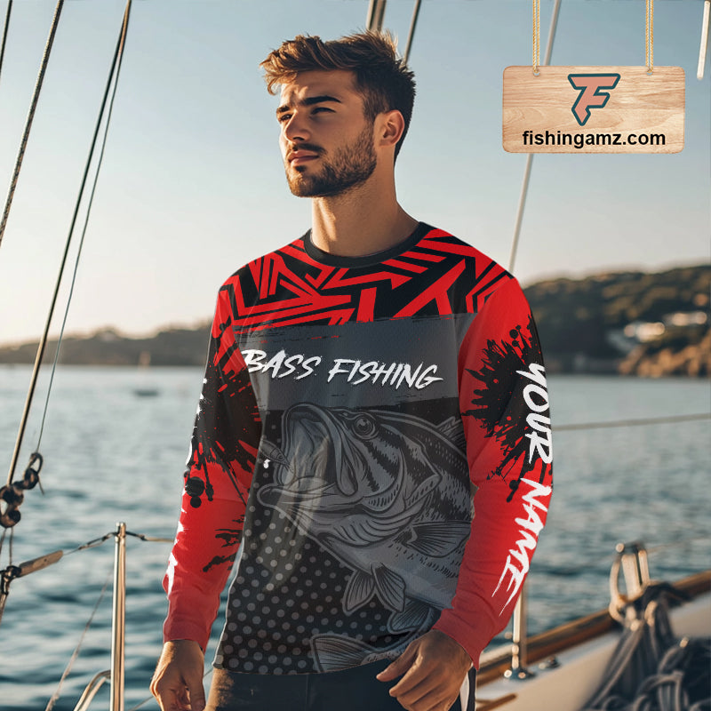 Bass Long Sleeve Fishing Shirts UV Protection Custom Name Bass Fishing Clothing NBT361