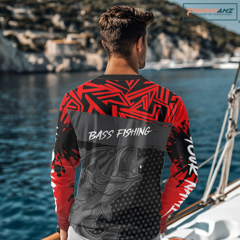 Bass Long Sleeve Fishing Shirts UV Protection Custom Name Bass Fishing Clothing NBT361
