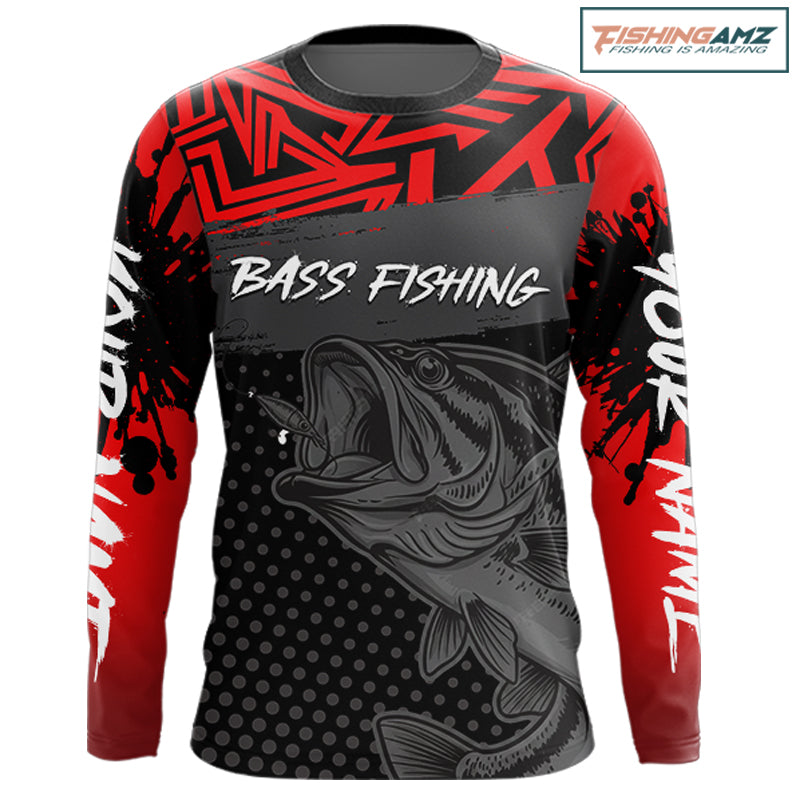 Bass Long Sleeve Fishing Shirts UV Protection Custom Name Bass Fishing Clothing NBT361