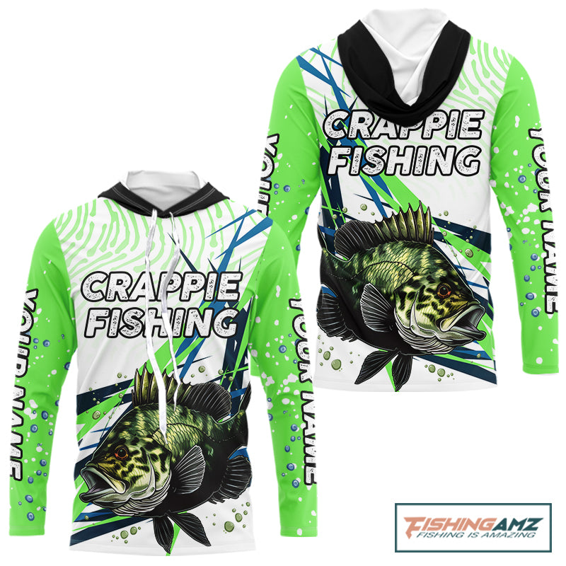 Custom Green Crappie Custom Name Long Sleeve  Fishing Jerseys, Tournament Fishing Shirts NBT364