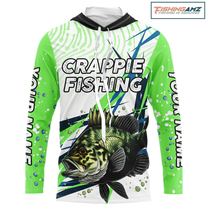 Custom Green Crappie Custom Name Long Sleeve  Fishing Jerseys, Tournament Fishing Shirts NBT364