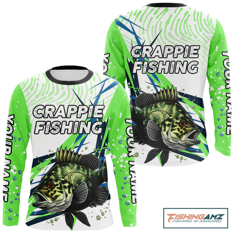 Custom Green Crappie Custom Name Long Sleeve  Fishing Jerseys, Tournament Fishing Shirts NBT364