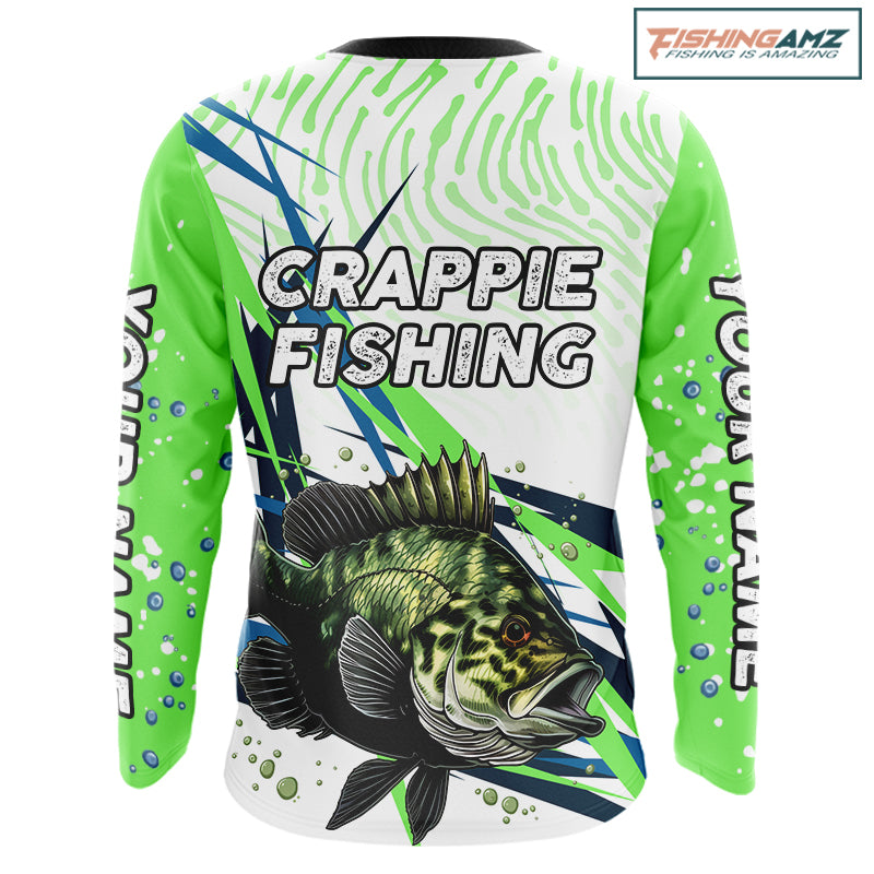 Custom Green Crappie Custom Name Long Sleeve  Fishing Jerseys, Tournament Fishing Shirts NBT364