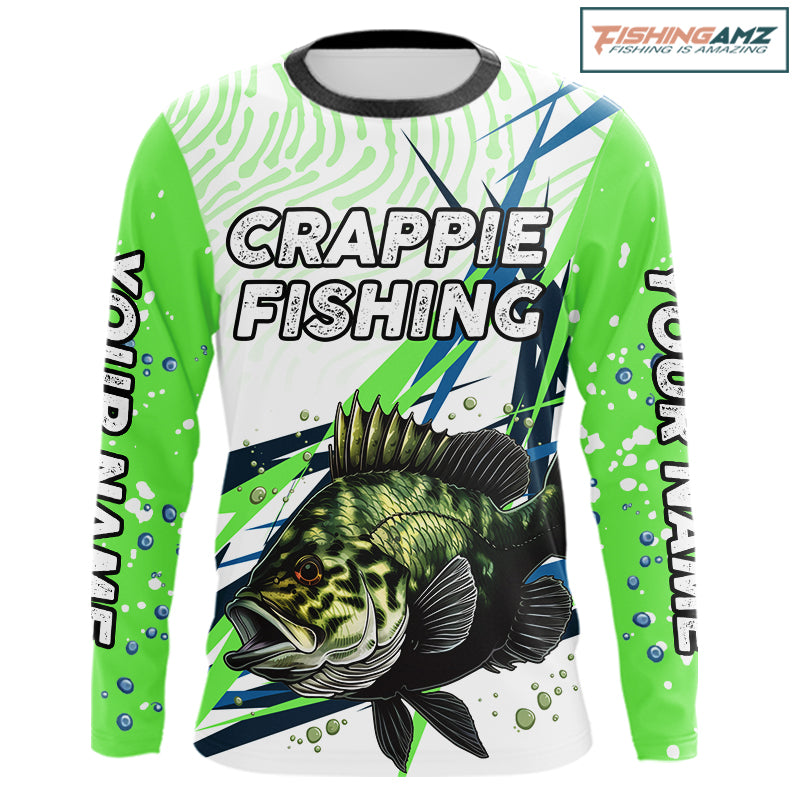 Custom Green Crappie Custom Name Long Sleeve  Fishing Jerseys, Tournament Fishing Shirts NBT364
