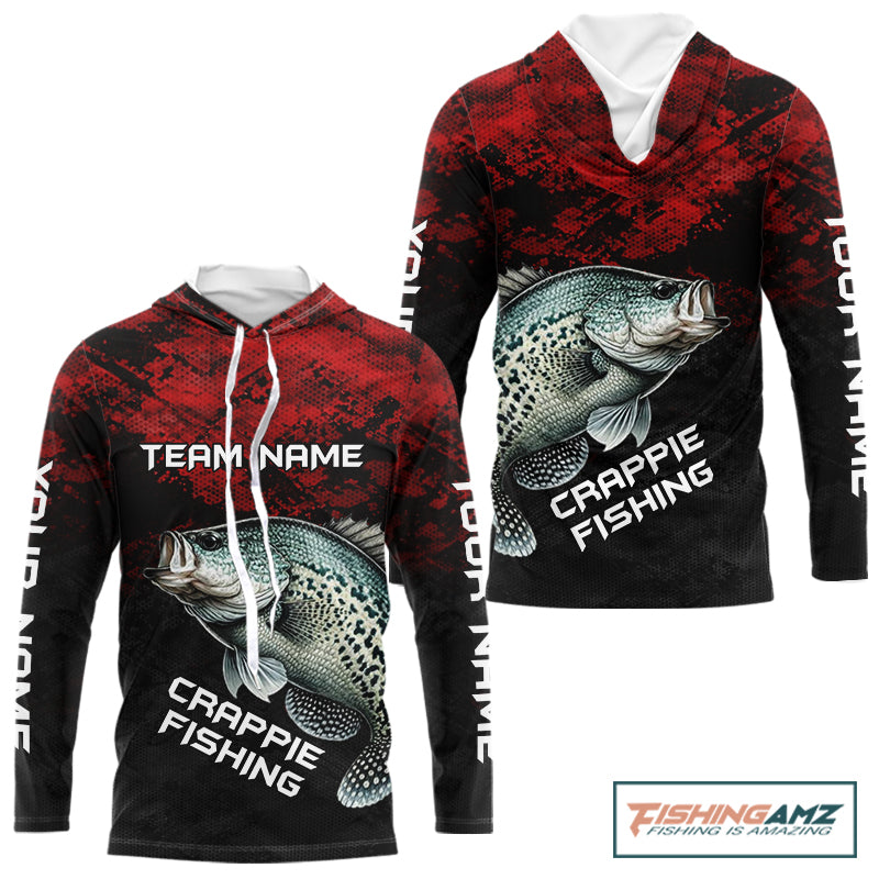 Personalized Crappie Hooded Fishing Shirts Red Camo Custom Name, Crappie Fishing Shirts NBT465