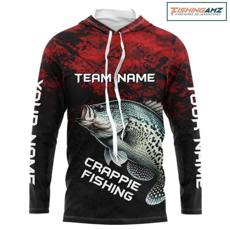 Personalized Crappie Hooded Fishing Shirts Red Camo Custom Name, Crappie Fishing Shirts NBT465