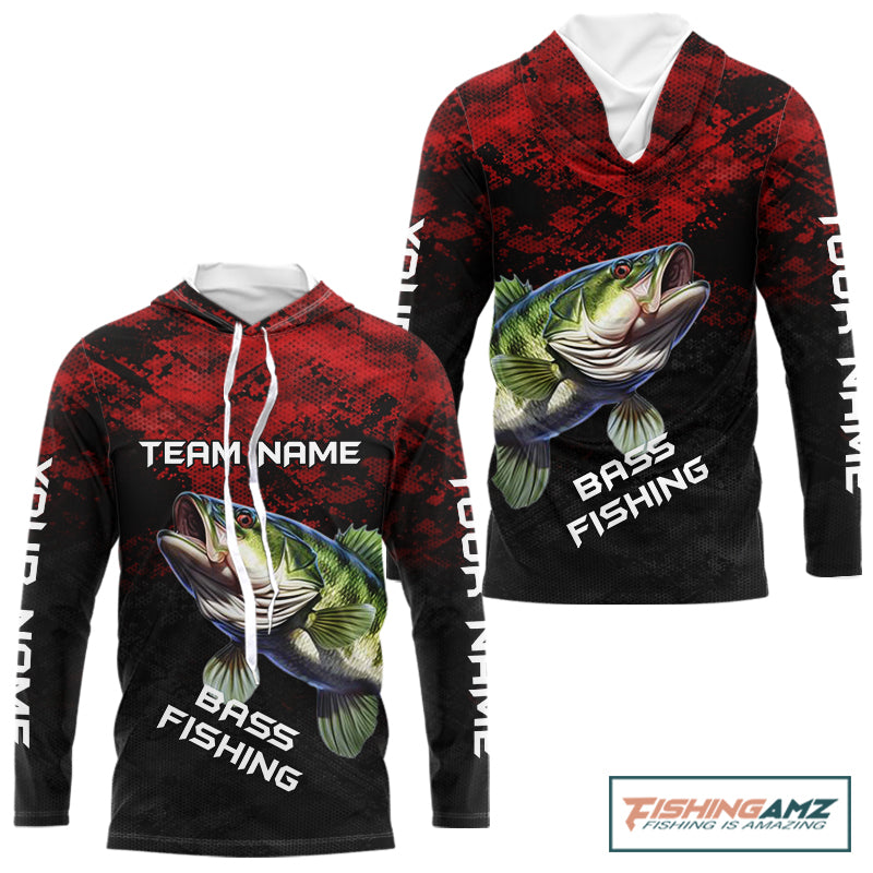 Personalized Largemouth Bass Hooded Fishing Shirts Red Camo Custom Name, Bass Fishing Shirts NBT466