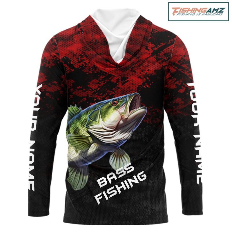 Personalized Largemouth Bass Hooded Fishing Shirts Red Camo Custom Name, Bass Fishing Shirts NBT466