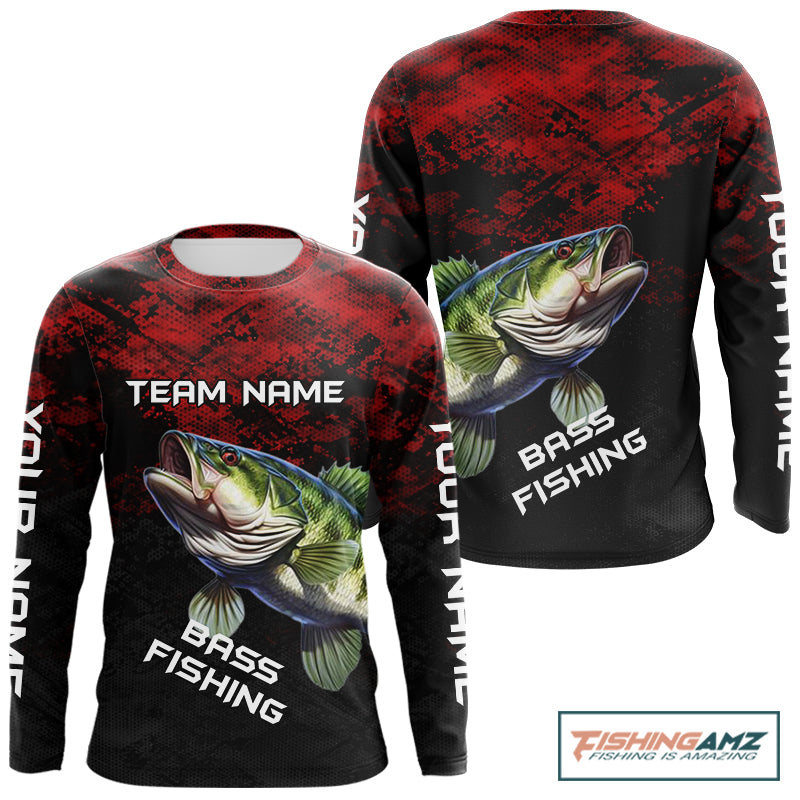 Personalized Largemouth Bass Fishing Shirts Red Camo Custom Name, Bass Fishing Shirts NBT466