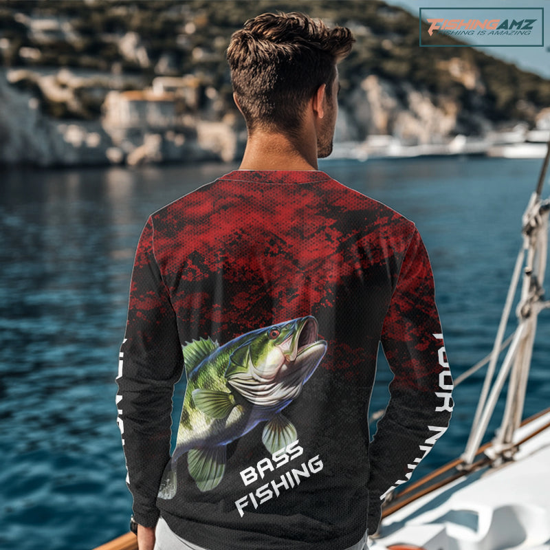 Personalized Largemouth Bass Fishing Shirts Red Camo Custom Name, Bass Fishing Shirts NBT466