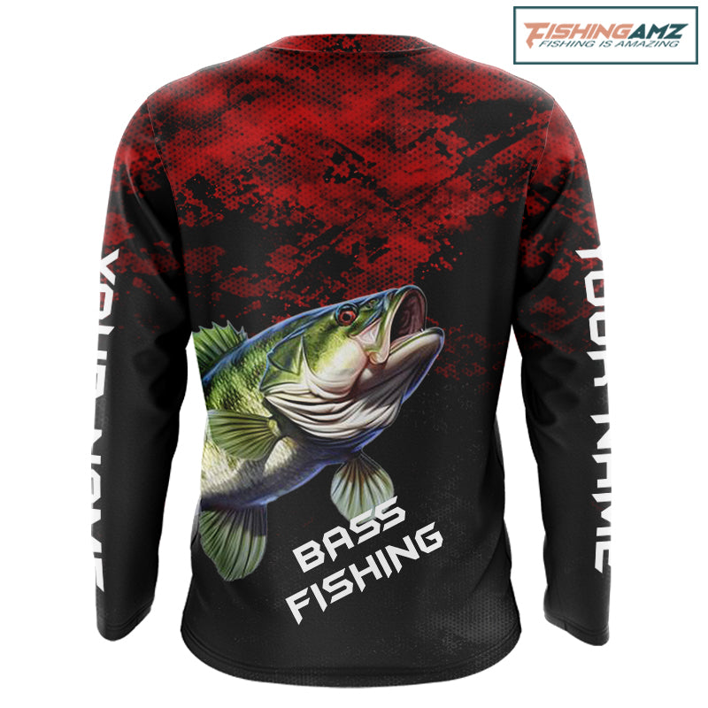 Personalized Largemouth Bass Fishing Shirts Red Camo Custom Name, Bass Fishing Shirts NBT466