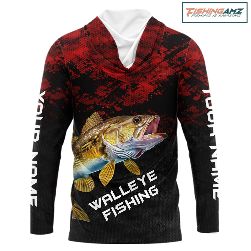 Personalized Walleye Hooded Fishing Shirts Red Camo Custom Name, Walleye Fishing Shirts NBT371