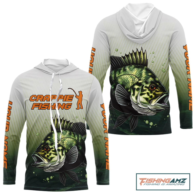 Crappie Fishing Green Camo Long Sleeve Custom Name Fishing Jerseys, Crappie Tournament Fishing Shirts NBT372