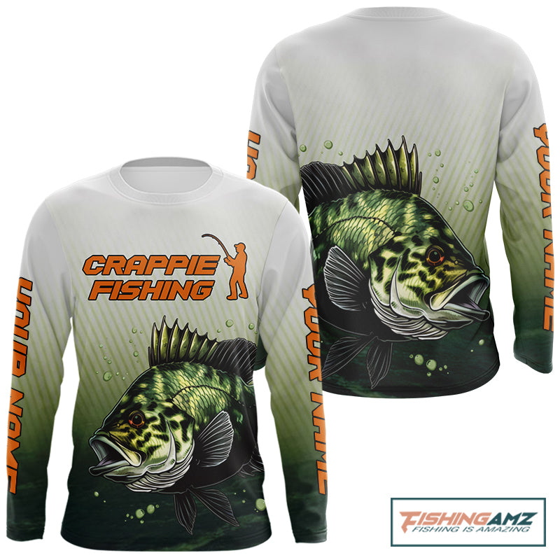 Crappie Fishing Shirts Long Sleeve Custom Fishing Jerseys Green Camo, Fishing Shirts for Men NBT372