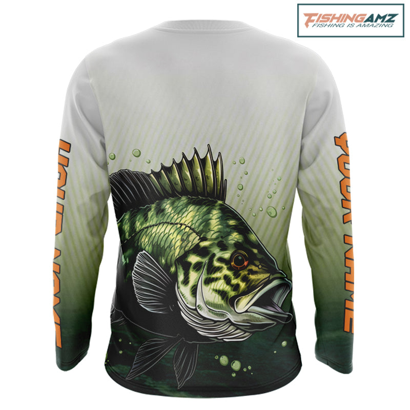 Crappie Fishing Shirts Long Sleeve Custom Fishing Jerseys Green Camo, Fishing Shirts for Men NBT372