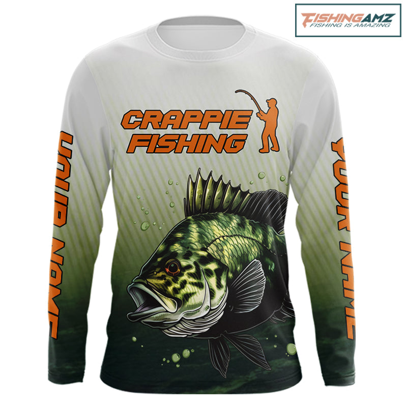 Crappie Fishing Shirts Long Sleeve Custom Fishing Jerseys Green Camo, Fishing Shirts for Men NBT372