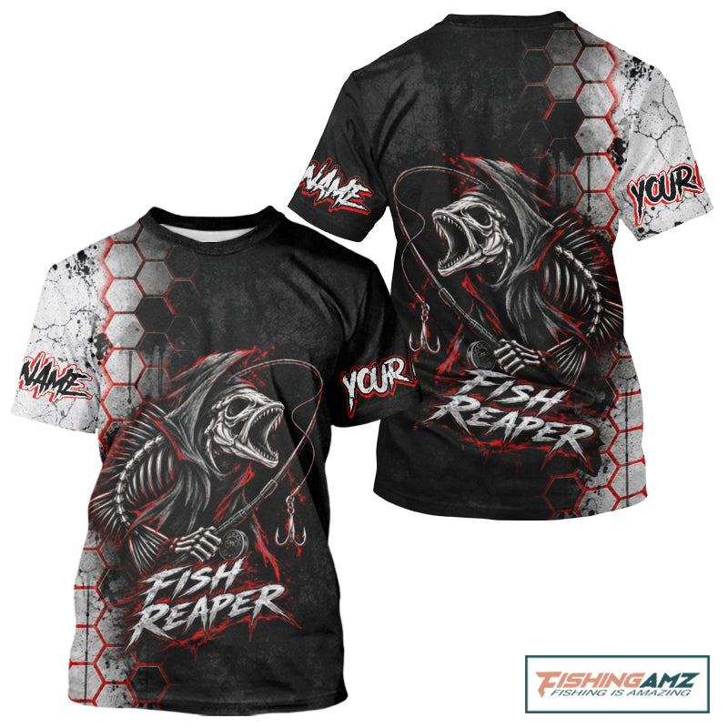 Personalized Fishing Fish Reaper Fishing T-Shirt, Fish Reaper Skull Fishing Jerseys NBT1049