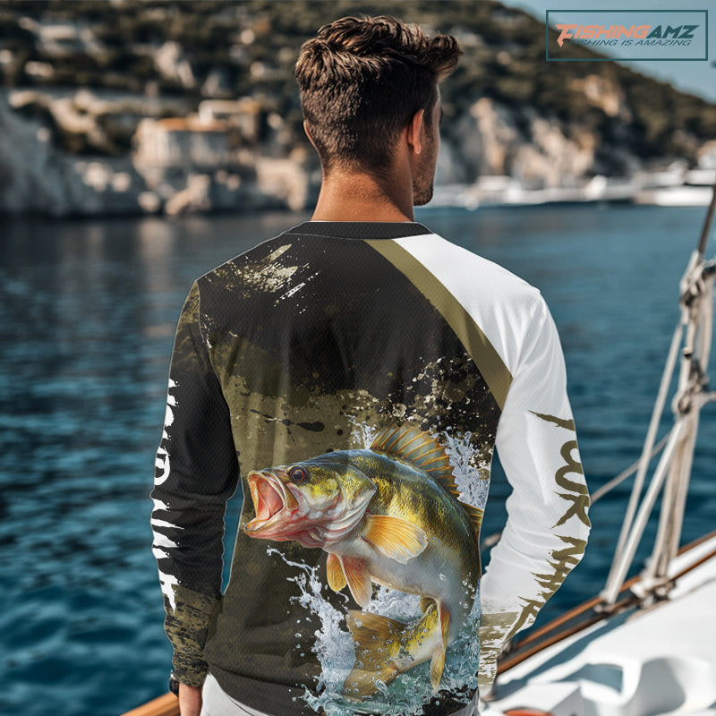 Green Camo Custom Walleye Fishing Shirts Long Sleeve, Walleye Fishing Jerseys NBT413