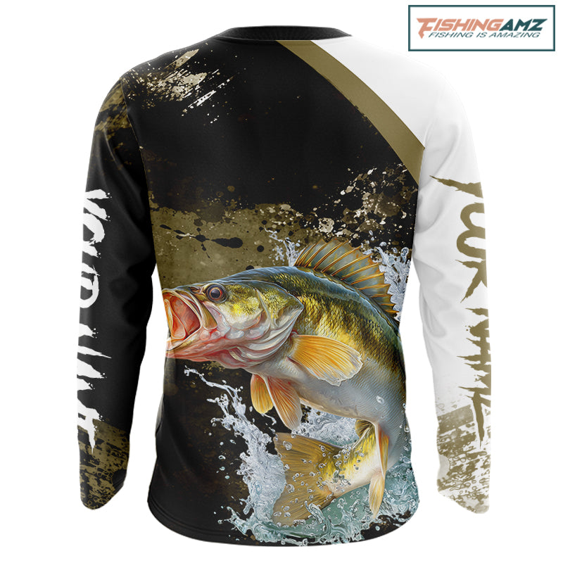 Green Camo Custom Walleye Fishing Shirts Long Sleeve, Walleye Fishing Jerseys NBT413