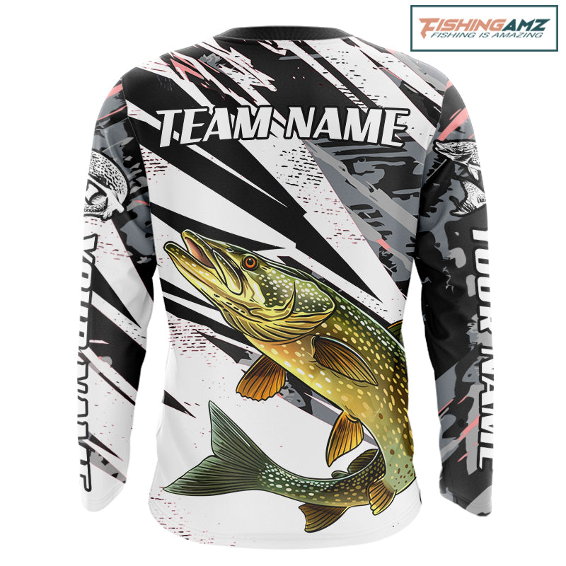 Gray Camo Pike Fishing Jerseys For Men, Custom Pike Fishing Shirts Long Sleeve NBT415