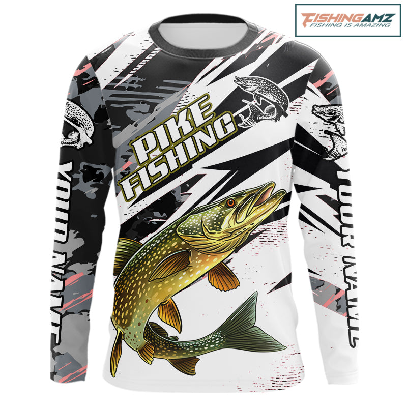 Gray Camo Pike Fishing Jerseys For Men, Custom Pike Fishing Shirts Long Sleeve NBT415