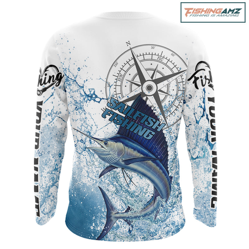 Custom Sailfish Long Sleeve Fishing Shirts  Saltwater Fish, Compass Offshore Tournament Fishing Shirts NBT375
