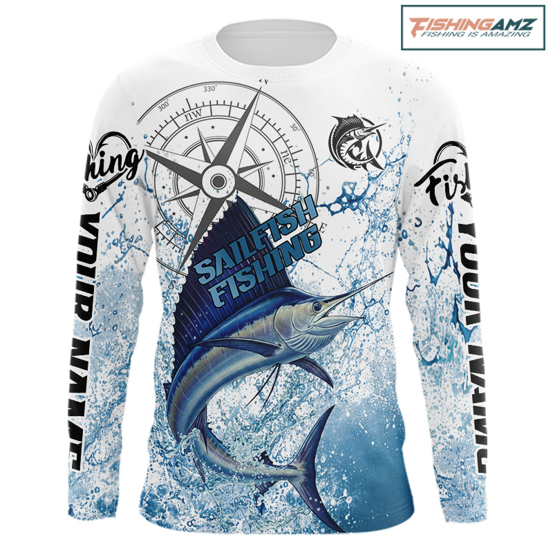 Custom Sailfish Long Sleeve Fishing Shirts  Saltwater Fish, Compass Offshore Tournament Fishing Shirts NBT375