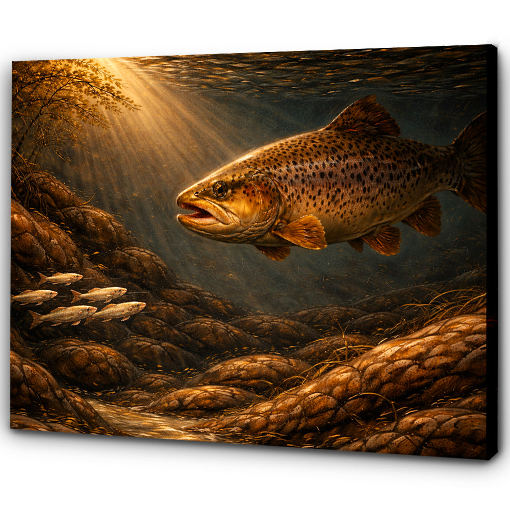 Golden Hour Brown Trout – Fishing Canvas Art NBT424