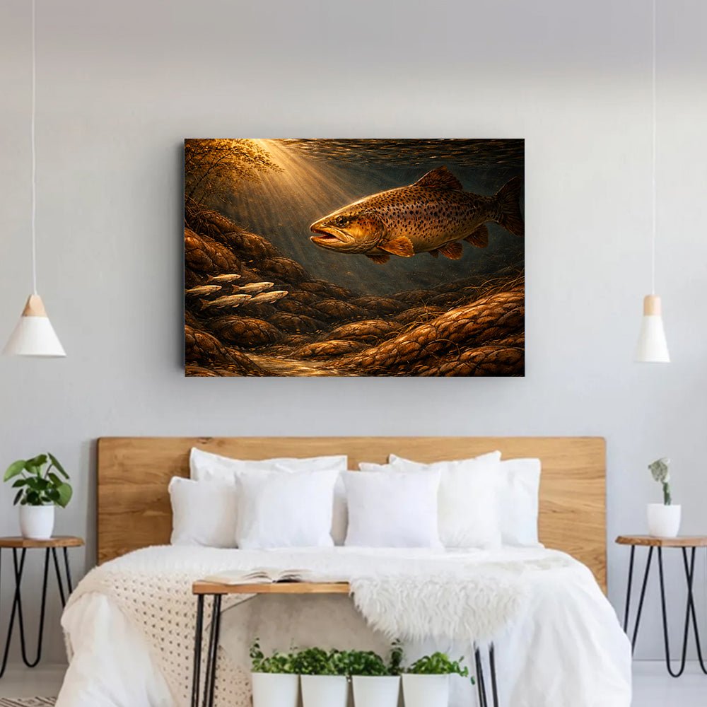 Golden Hour Brown Trout – Fishing Canvas Art NBT424