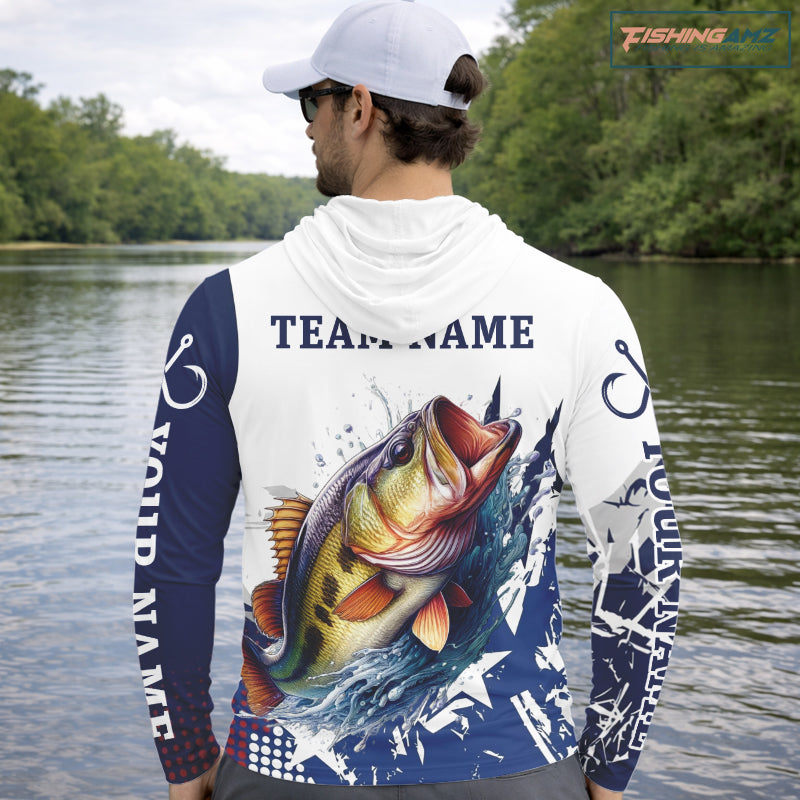 Bass Fishing 3D Texas Flag Western Shirts Customize Hooded Bass Fishing Jerseys, Sun Protection Shirts NBT738