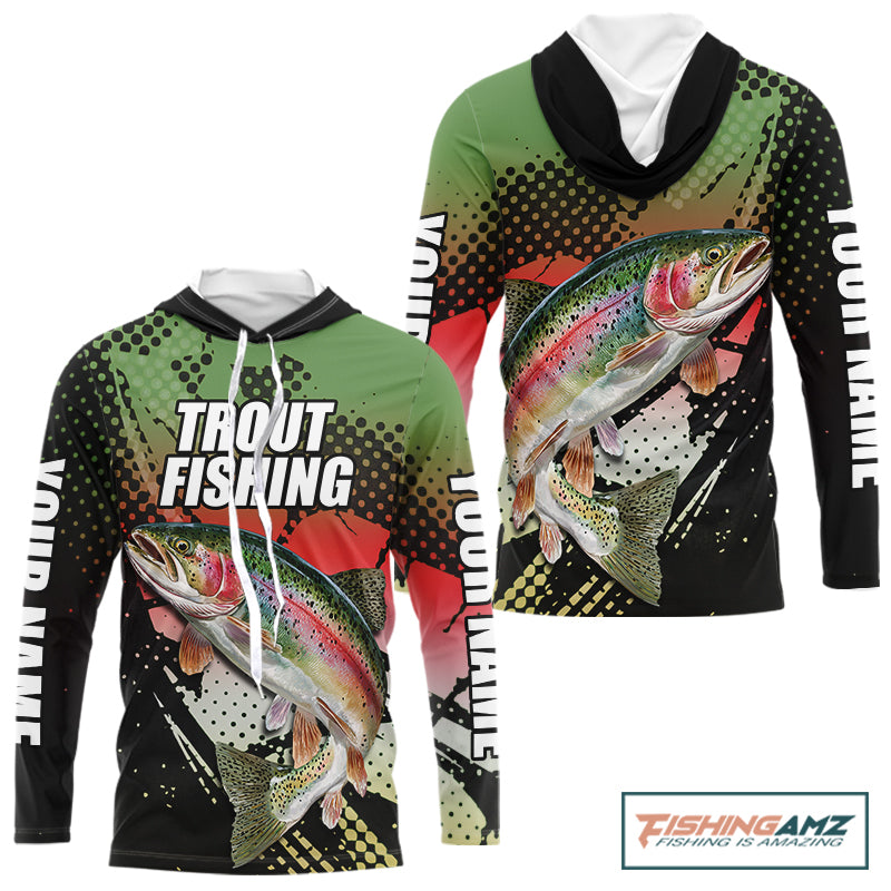 Rainbow Trout Fishing Shirts Long Sleeve Hooded Custom Name, Fishing Team Shirts NBT426