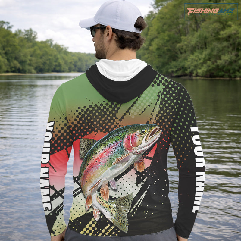 Rainbow Trout Fishing Shirts Long Sleeve Hooded Custom Name, Fishing Team Shirts NBT426