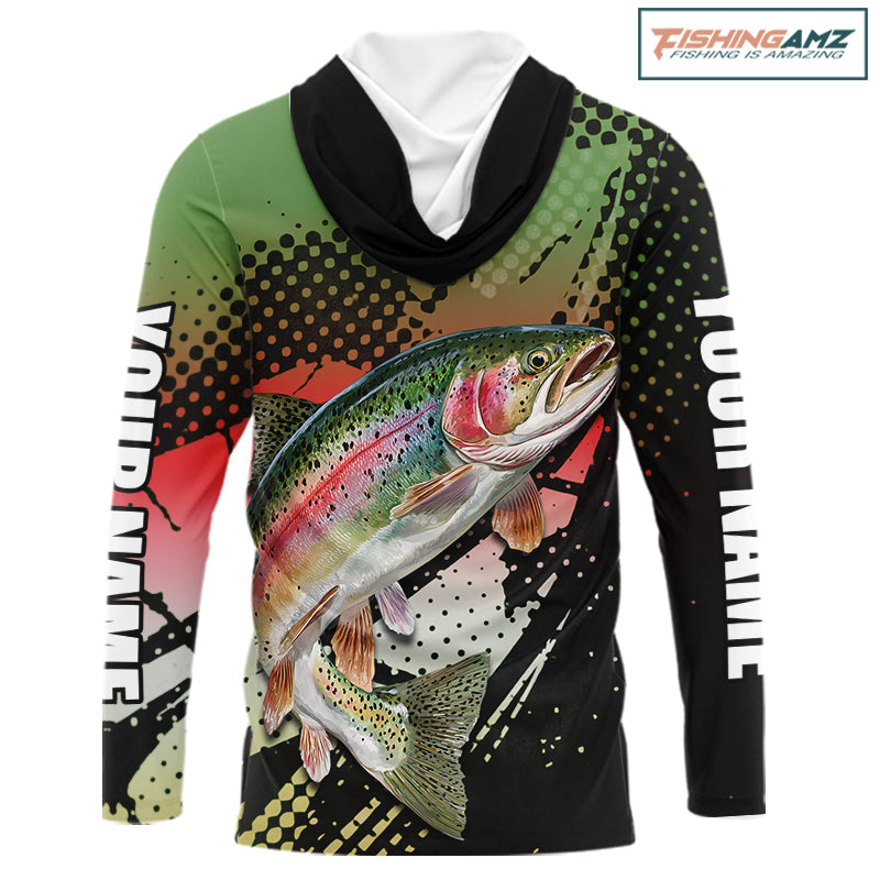 Rainbow Trout Fishing Shirts Long Sleeve Hooded Custom Name, Fishing Team Shirts NBT426