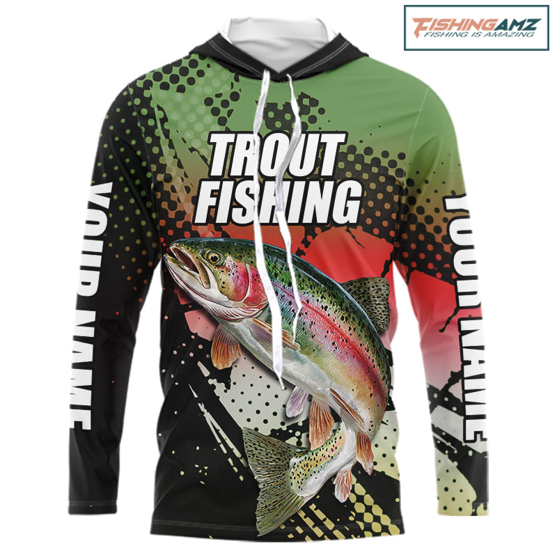 Rainbow Trout Fishing Shirts Long Sleeve Hooded Custom Name, Fishing Team Shirts NBT426