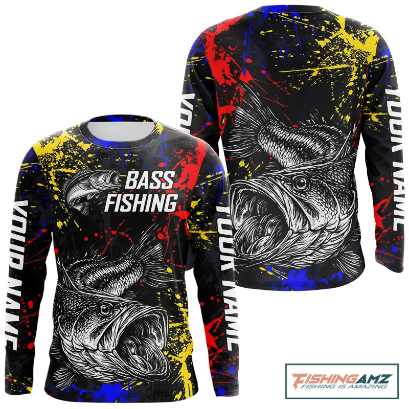 Colorful Paint Tattoo Bass Fishing Shirts Long Sleeve, Bass Fishing Jerseys NBT431